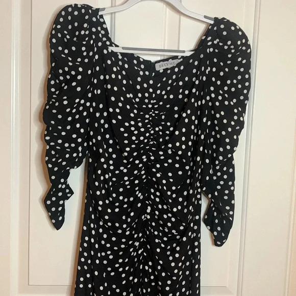ELLY ME like new black with white polka dots midi dress size large - Picture 2 of 10